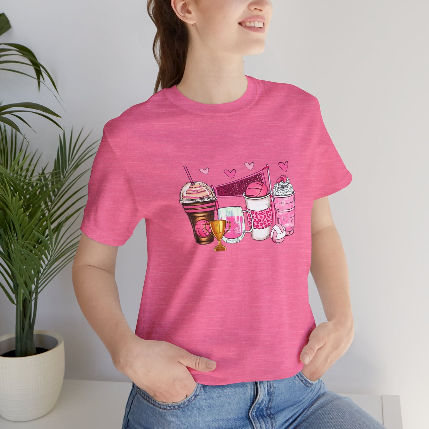 Volleyball Coffee Breast Cancer Month Womans Tshirt