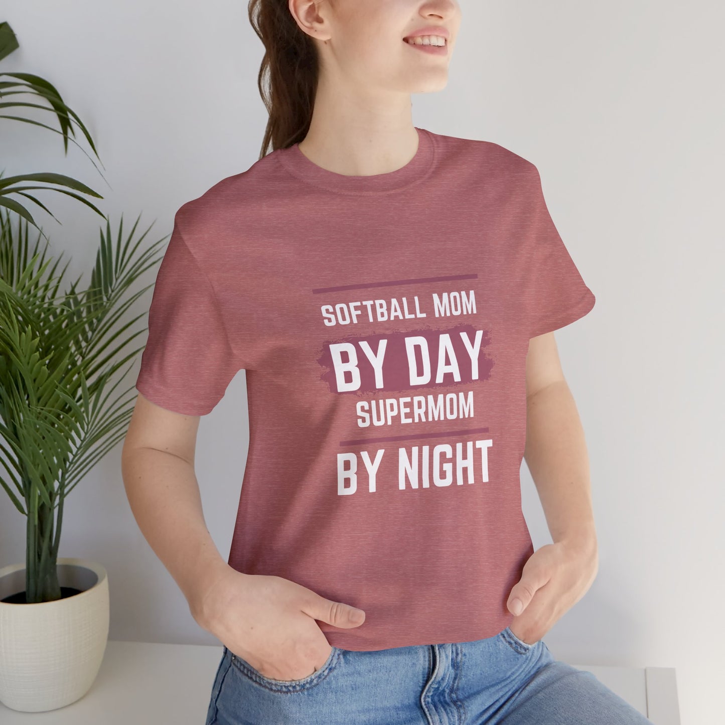 Softball mom by day Super Mom by Night Unisex Jersey Short Sleeve Tee