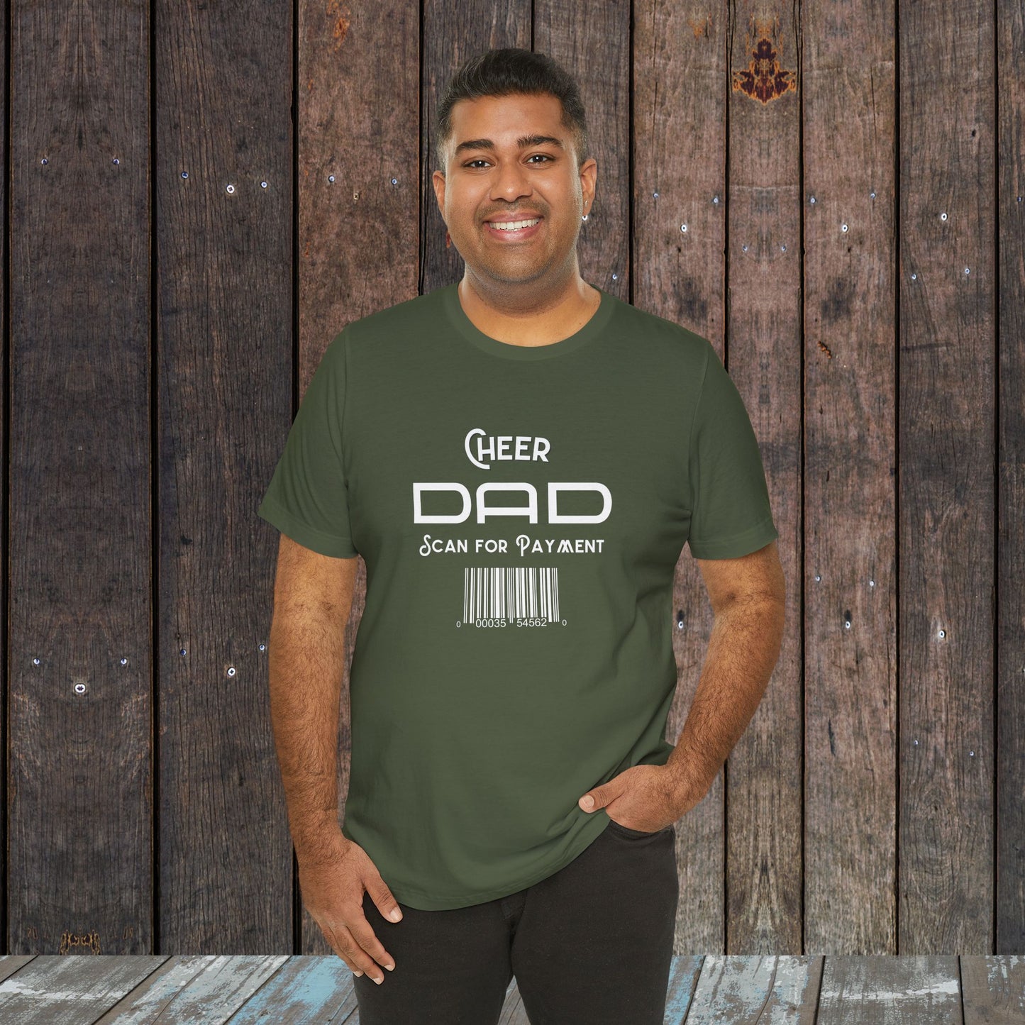 Cheer dad Scan for Payment with barcode Unisex Jersey Short Sleeve Tee