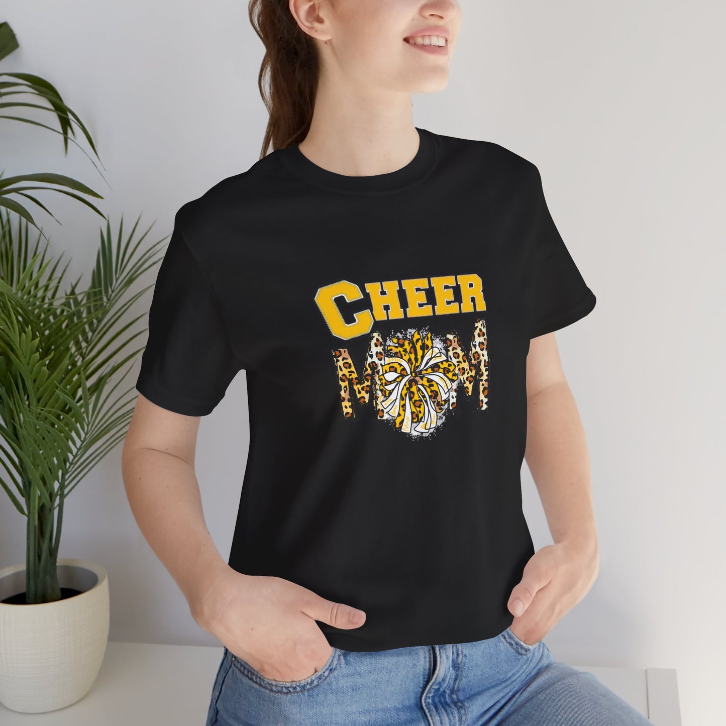 Cheer Mom Yellow Pom Poms Unisex Jersey Short Sleeve Tee