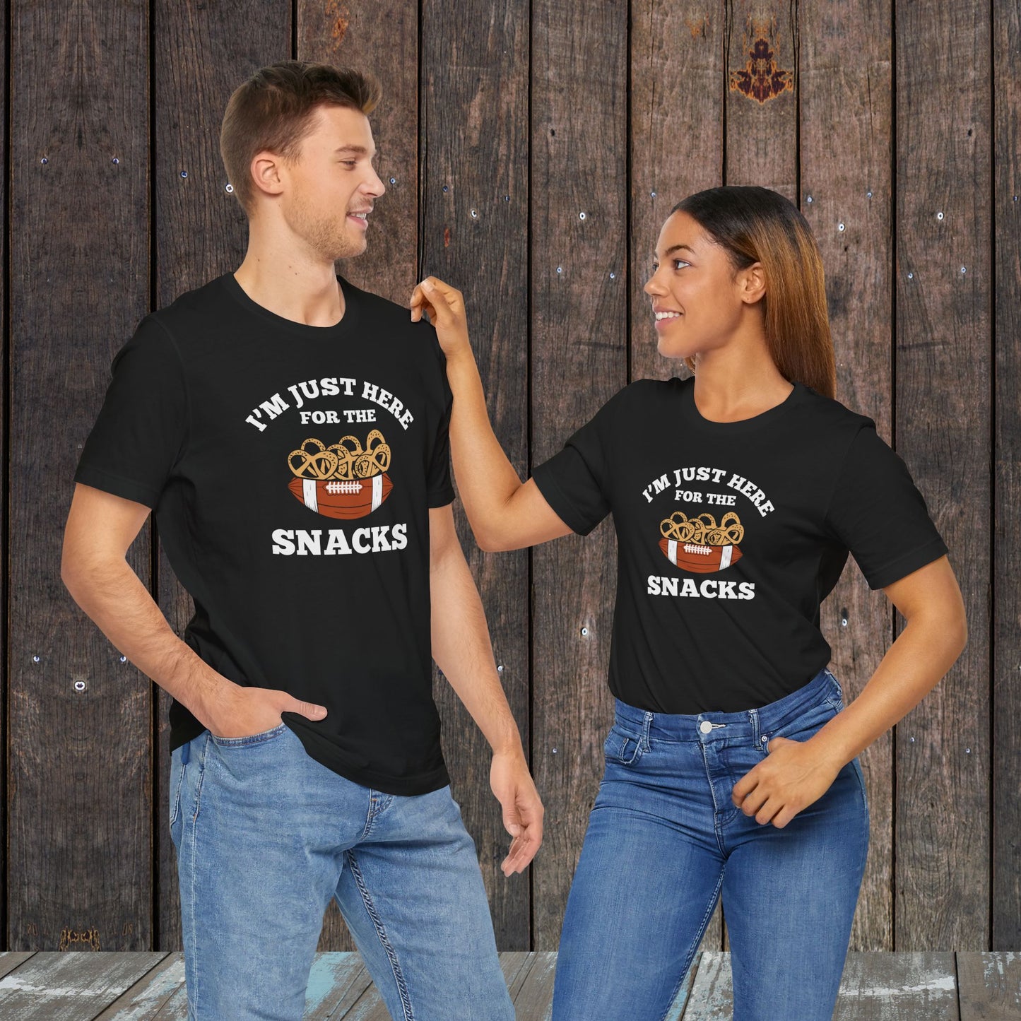 Football I'm just here for the snacks matching Tees