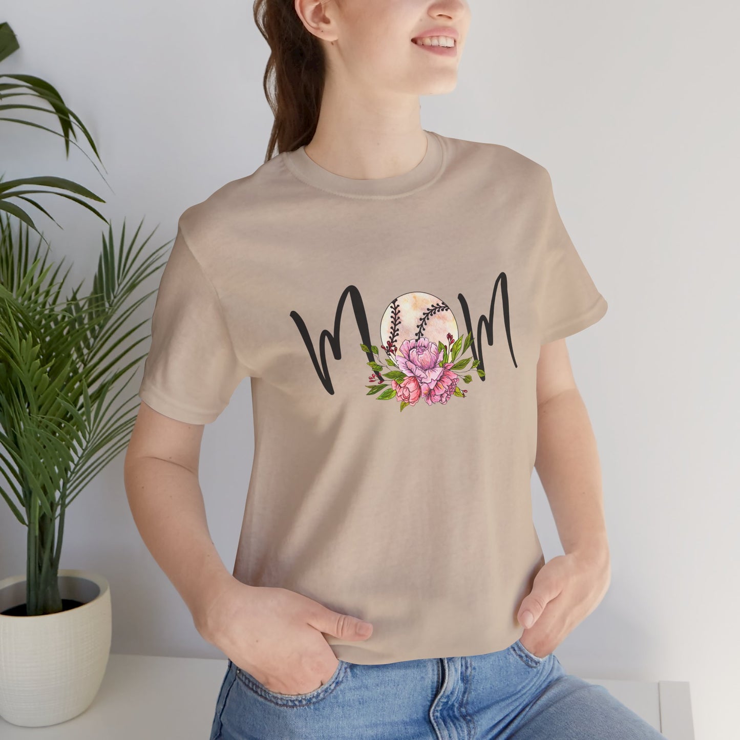 Baseball Mom with Flowers Unisex Jersey Short Sleeve Tee