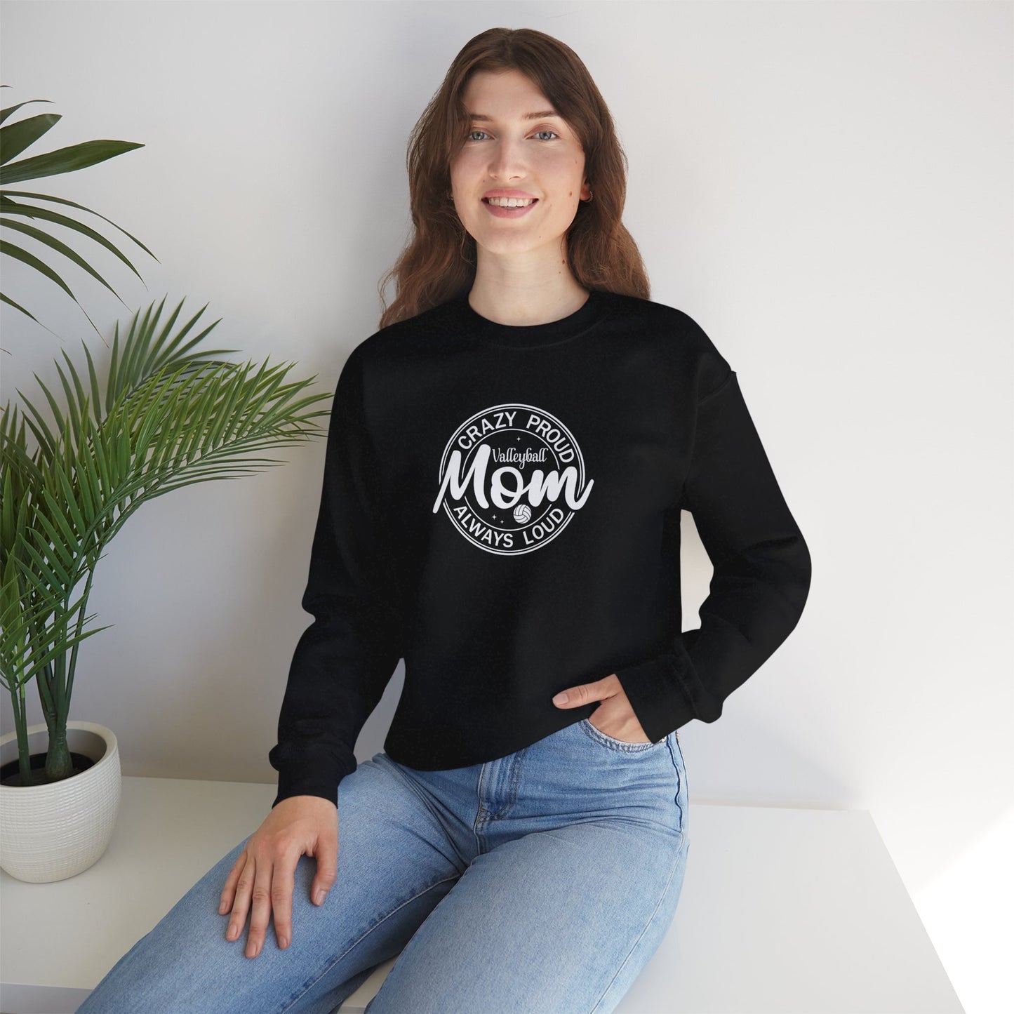 Crazy Proud Volleyball Mom Crewneck Sweatshirt