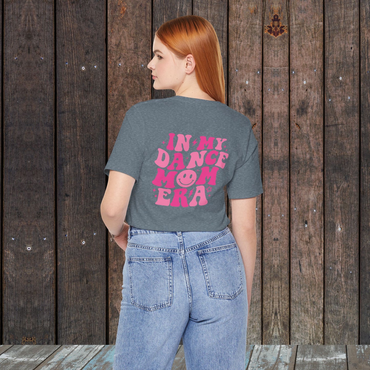 In my Dance mom era retro wavy Pink with happy face mom shirt