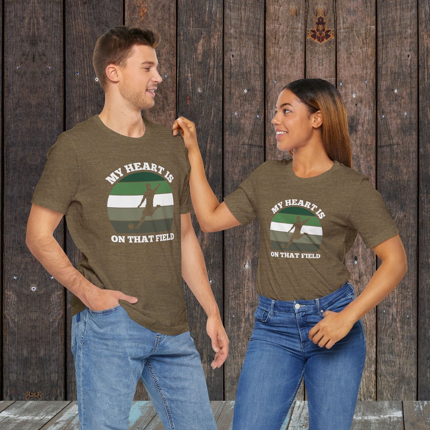 My heart is on that field Soccer matching shirts for mom and dad