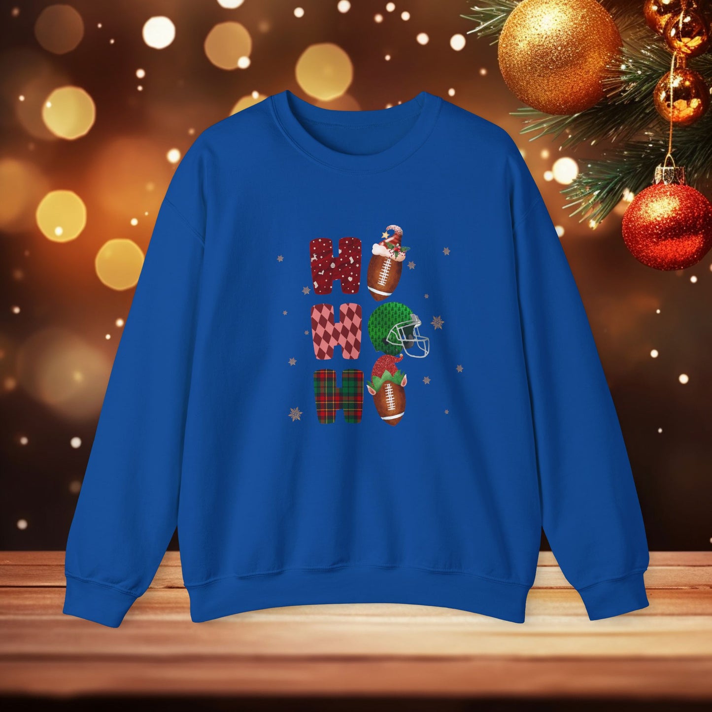 Ho Ho Ho Football Crewneck Sweatshirt, Football Lover Gift, Holiday Football Jumper, Xmas Lights Sweatshirt, Football Fan Apparel,