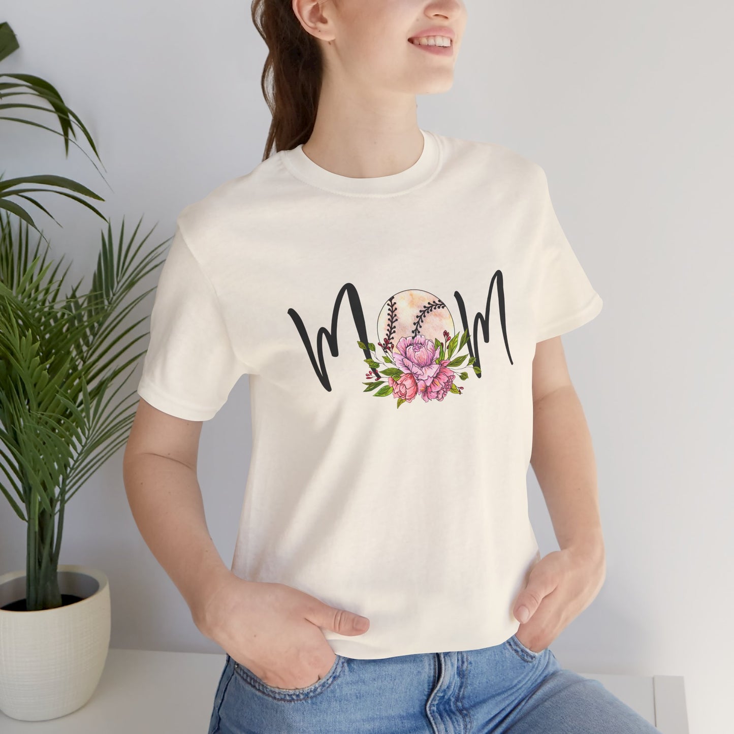 Baseball Mom with Flowers Unisex Jersey Short Sleeve Tee