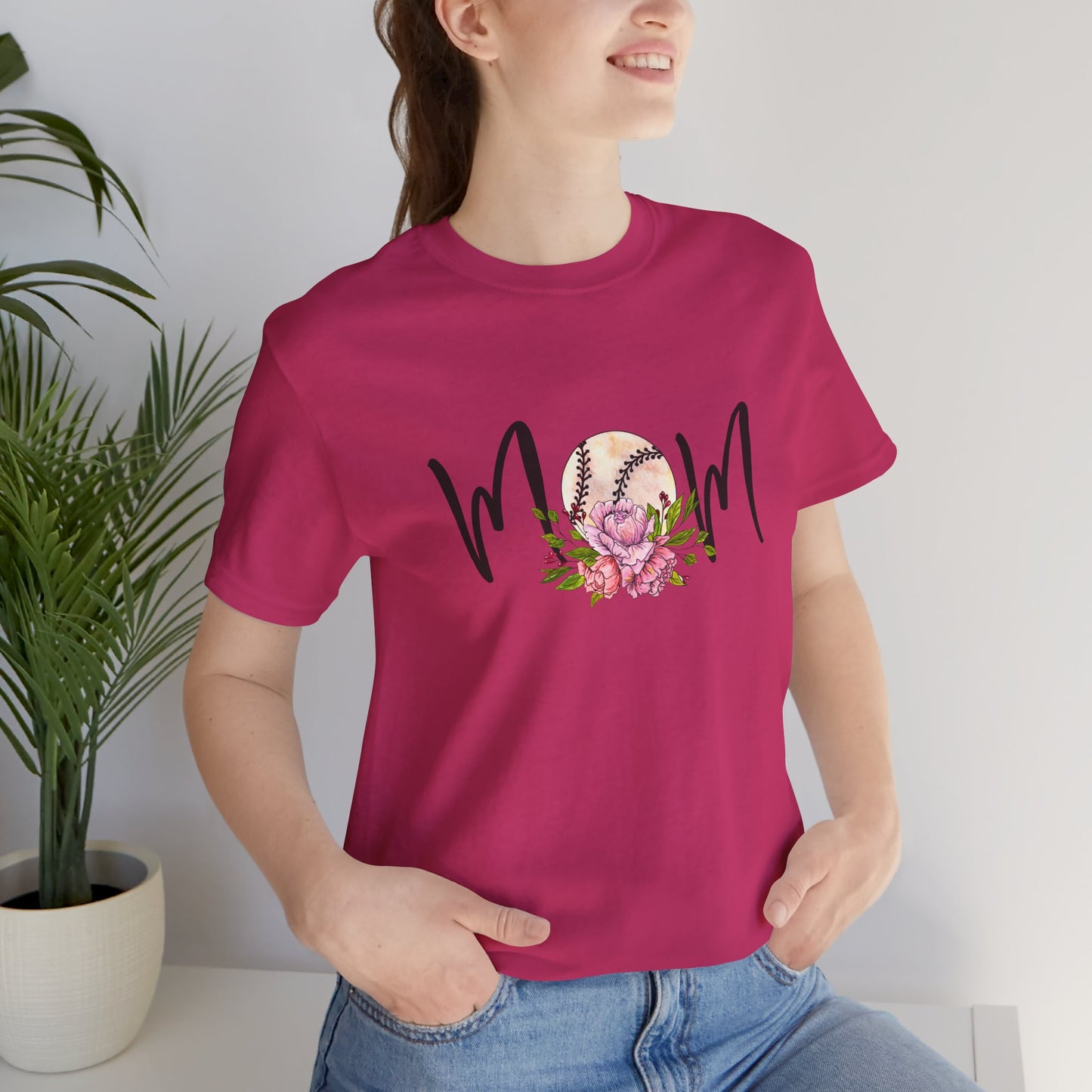 Baseball Mom with Flowers Unisex Jersey Short Sleeve Tee