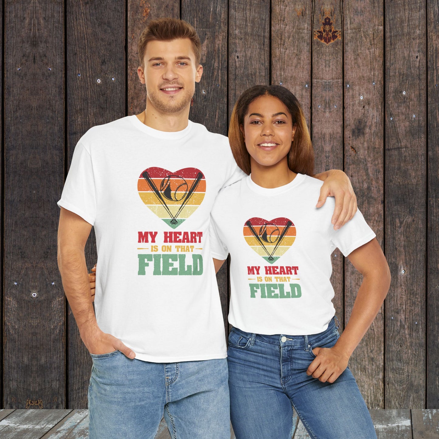 My Heart is on the field Baseball heart love Graphic Vintage T