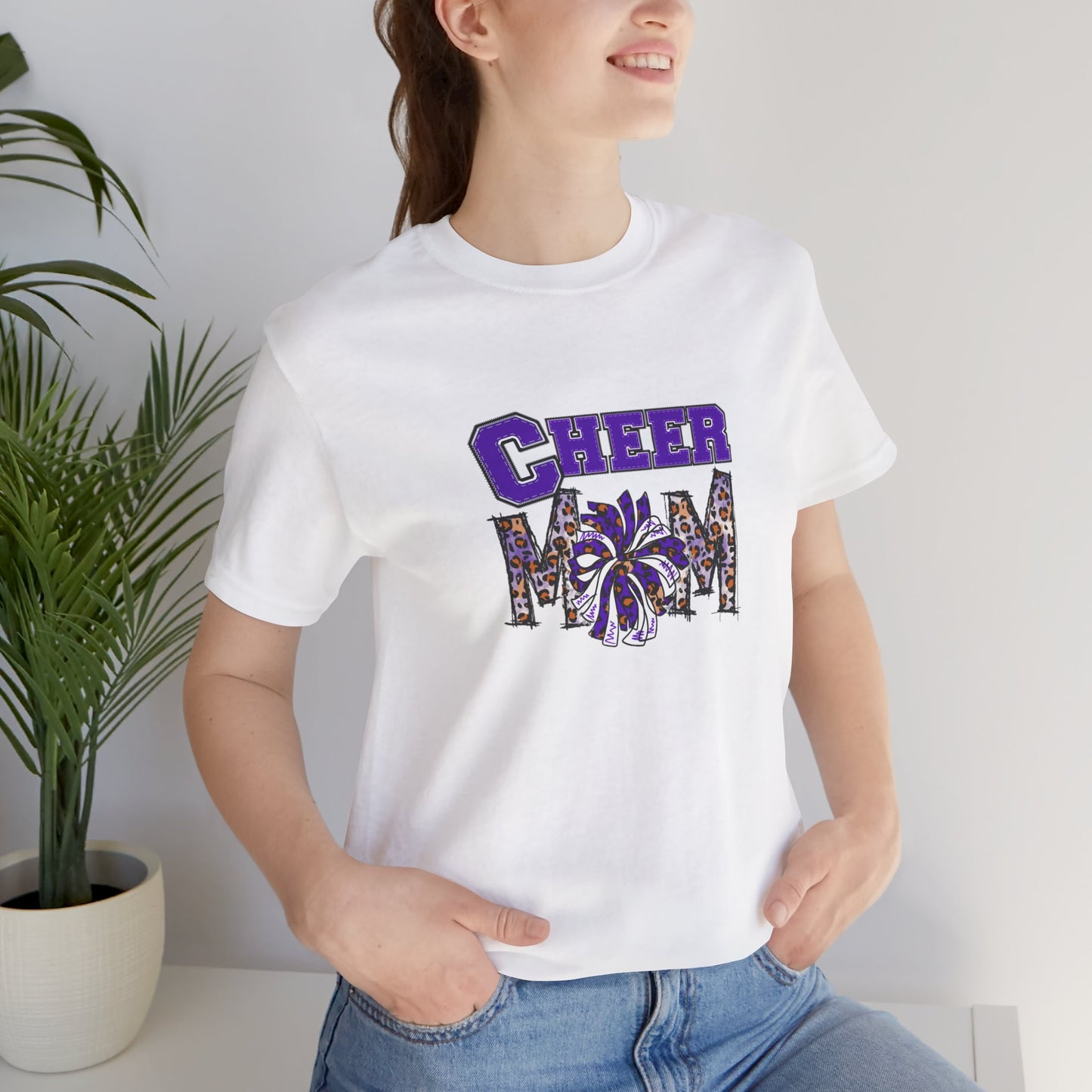 Cheer Mom Purple Pom Poms Unisex Jersey Short Sleeve Tee