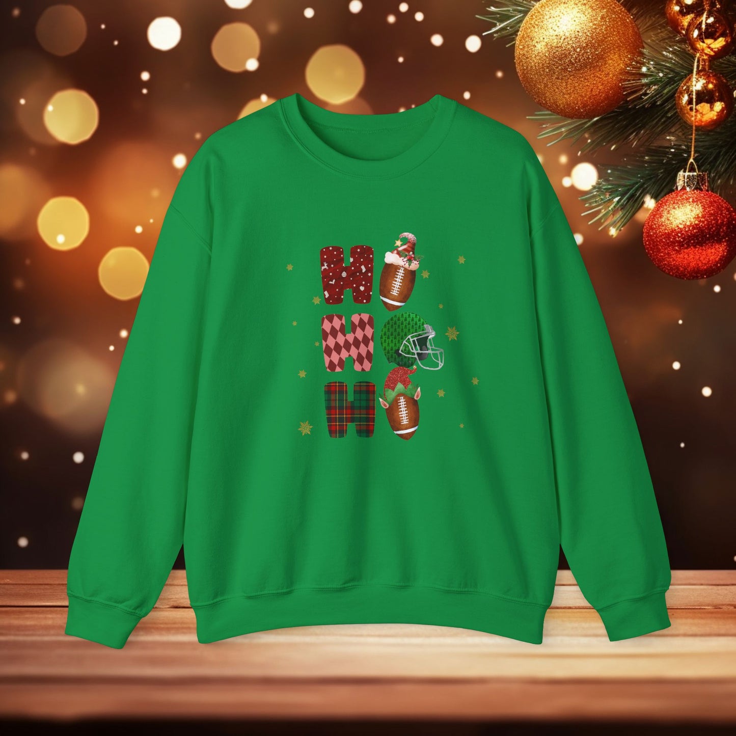 Ho Ho Ho Football Crewneck Sweatshirt, Football Lover Gift, Holiday Football Jumper, Xmas Lights Sweatshirt, Football Fan Apparel,