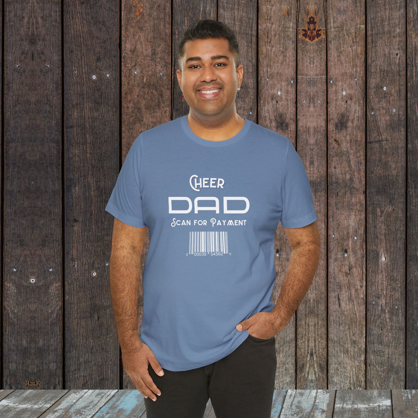 Cheer dad Scan for Payment with barcode Unisex Jersey Short Sleeve Tee