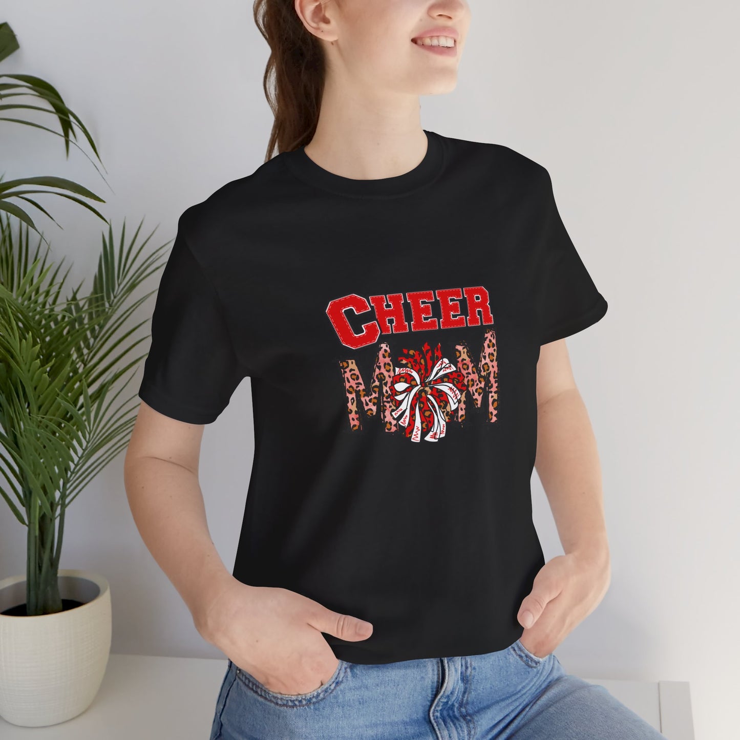 Cheer Mom Red Pom Poms Unisex Jersey Short Sleeve Tee