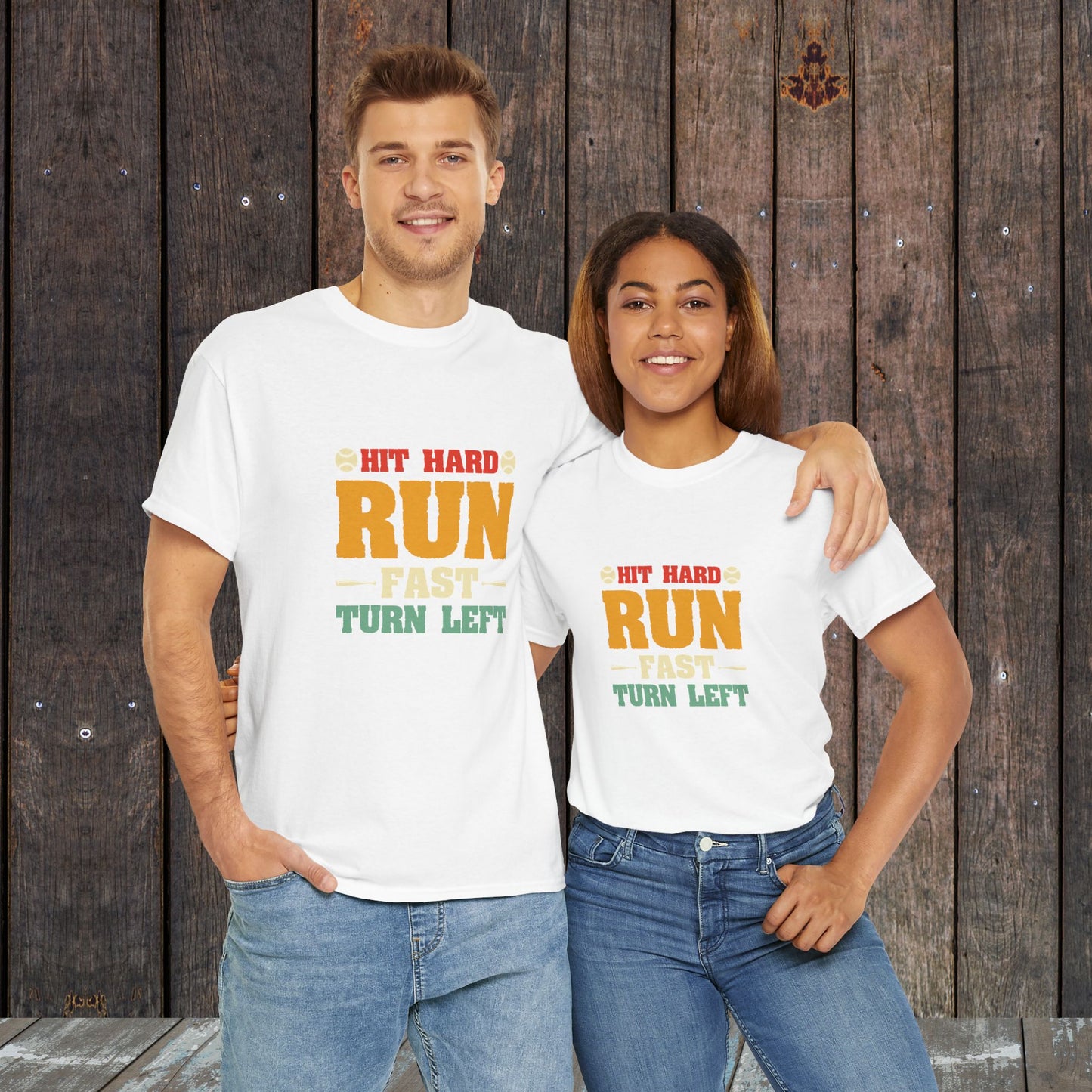 Run Fast Turn Left Baseball Graphic Vintage T