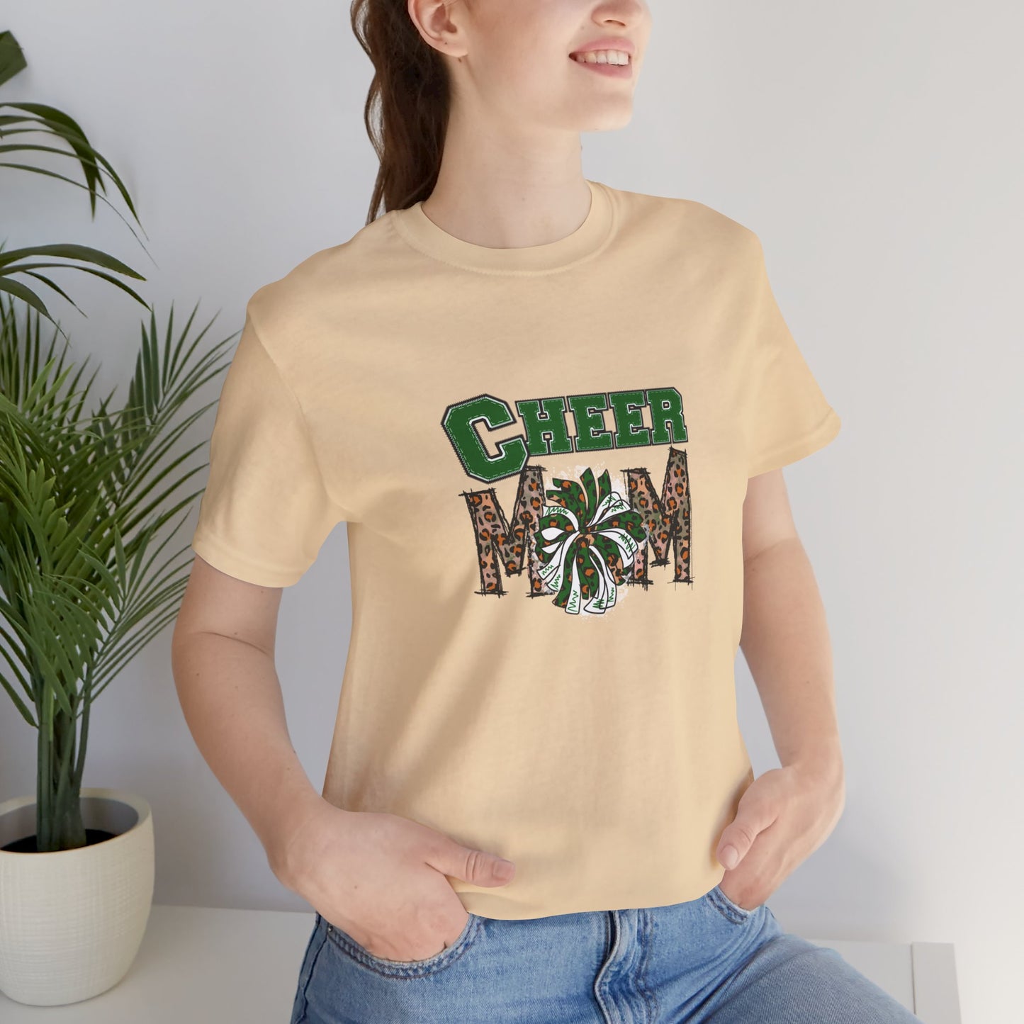 Cheer Mom Green Pom Poms Unisex Jersey Short Sleeve Tee