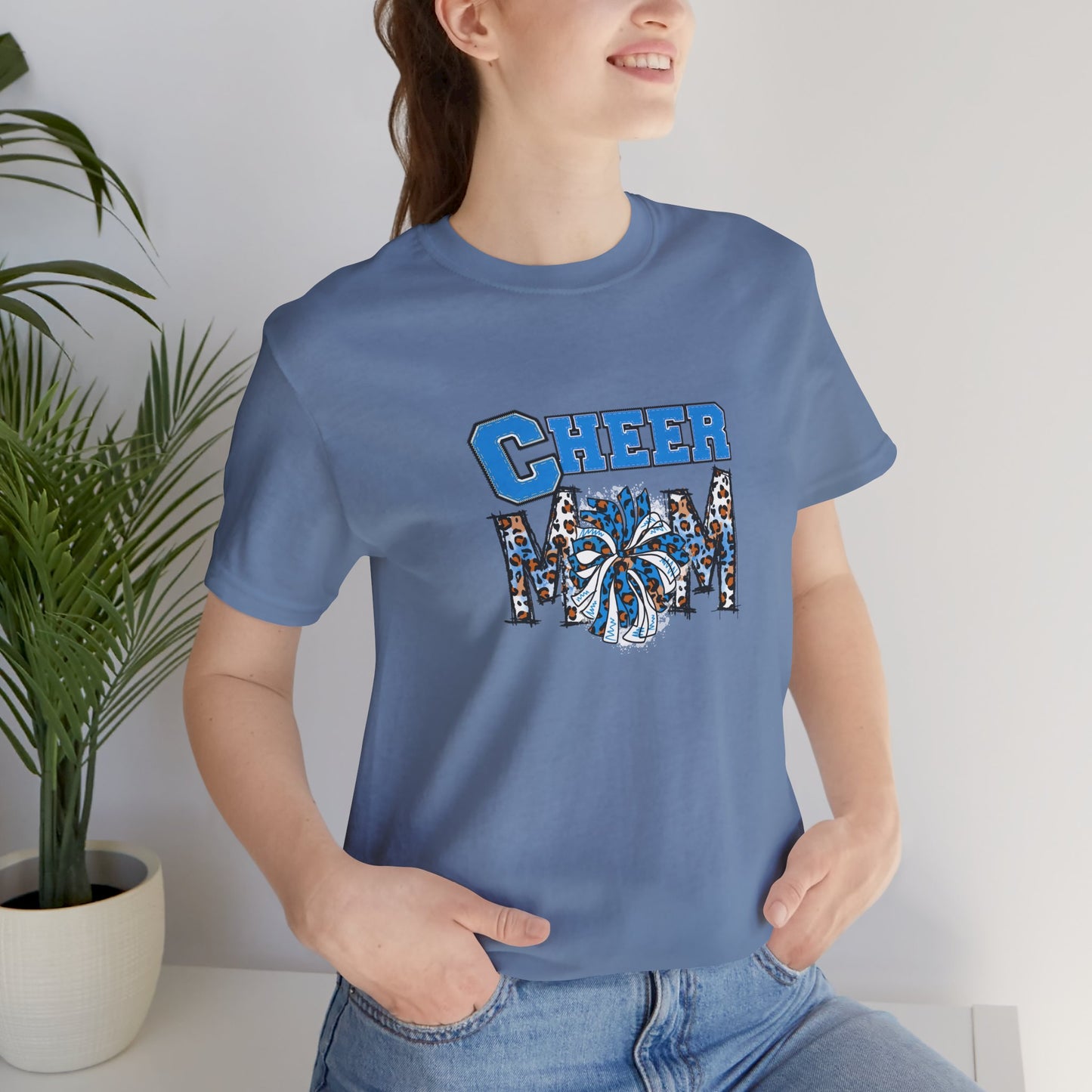 Cheer Mom Pom PomsBlue Color Unisex Jersey Short Sleeve Tee