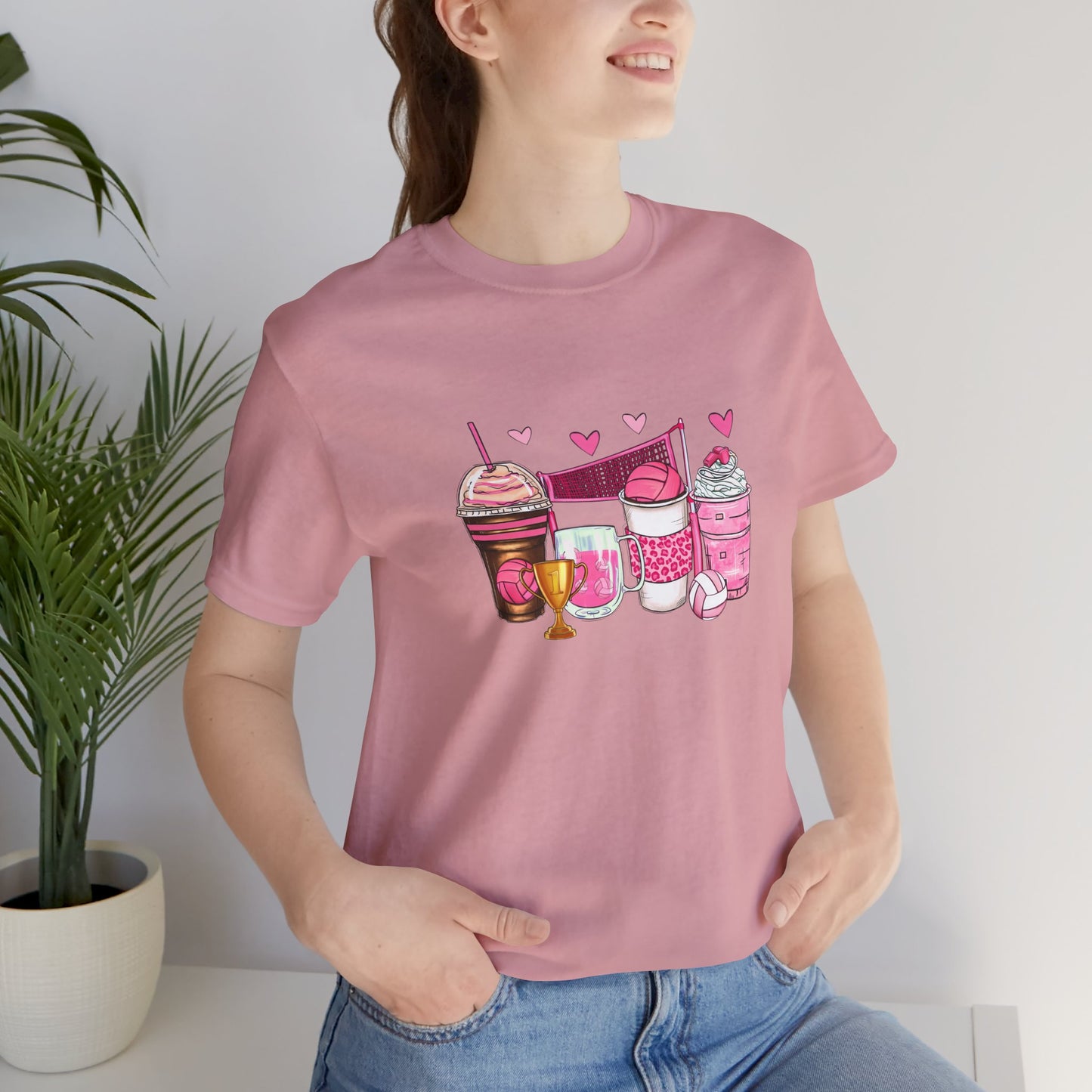 Volleyball Coffee Breast Cancer Month Womans Tshirt