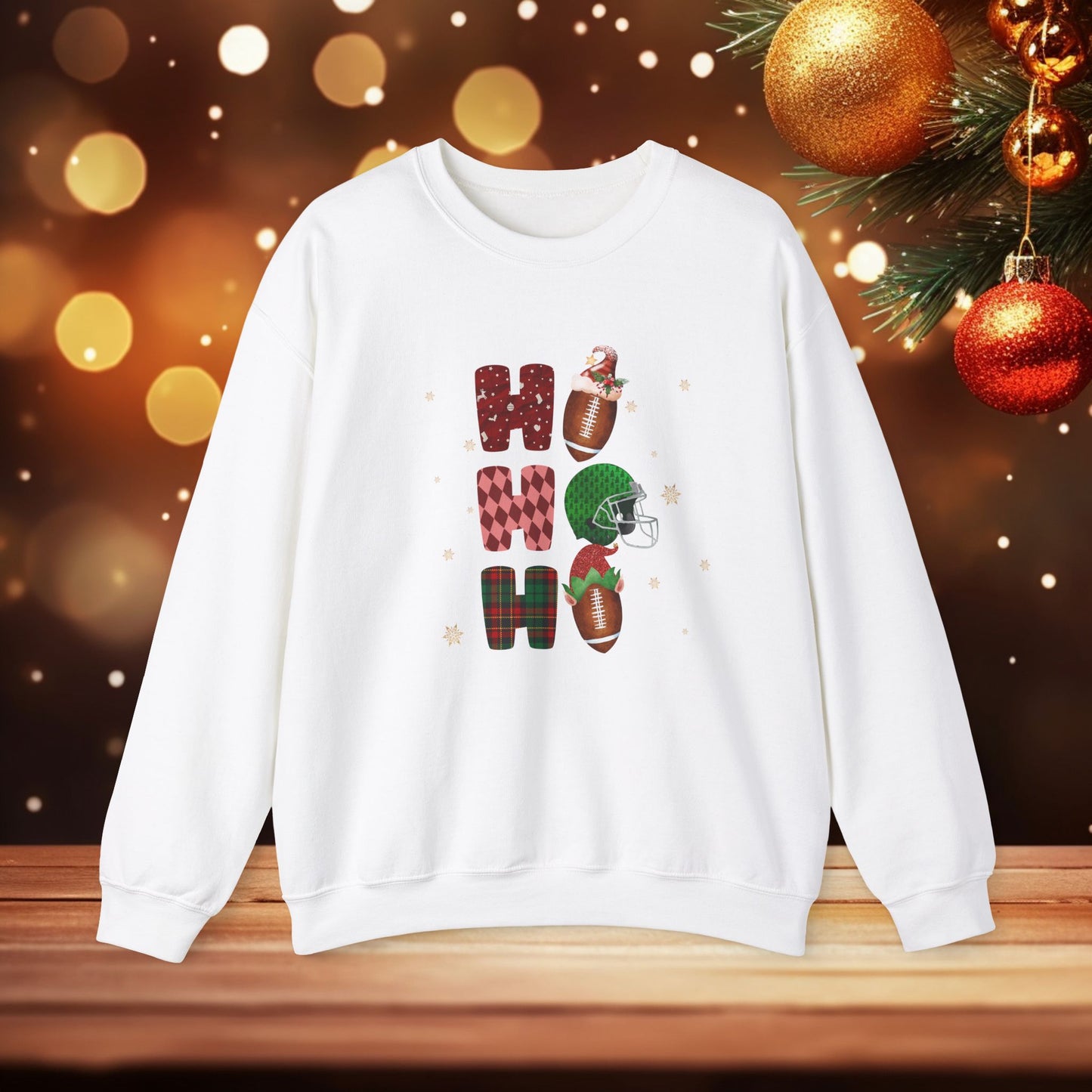 Ho Ho Ho Football Crewneck Sweatshirt, Football Lover Gift, Holiday Football Jumper, Xmas Lights Sweatshirt, Football Fan Apparel,