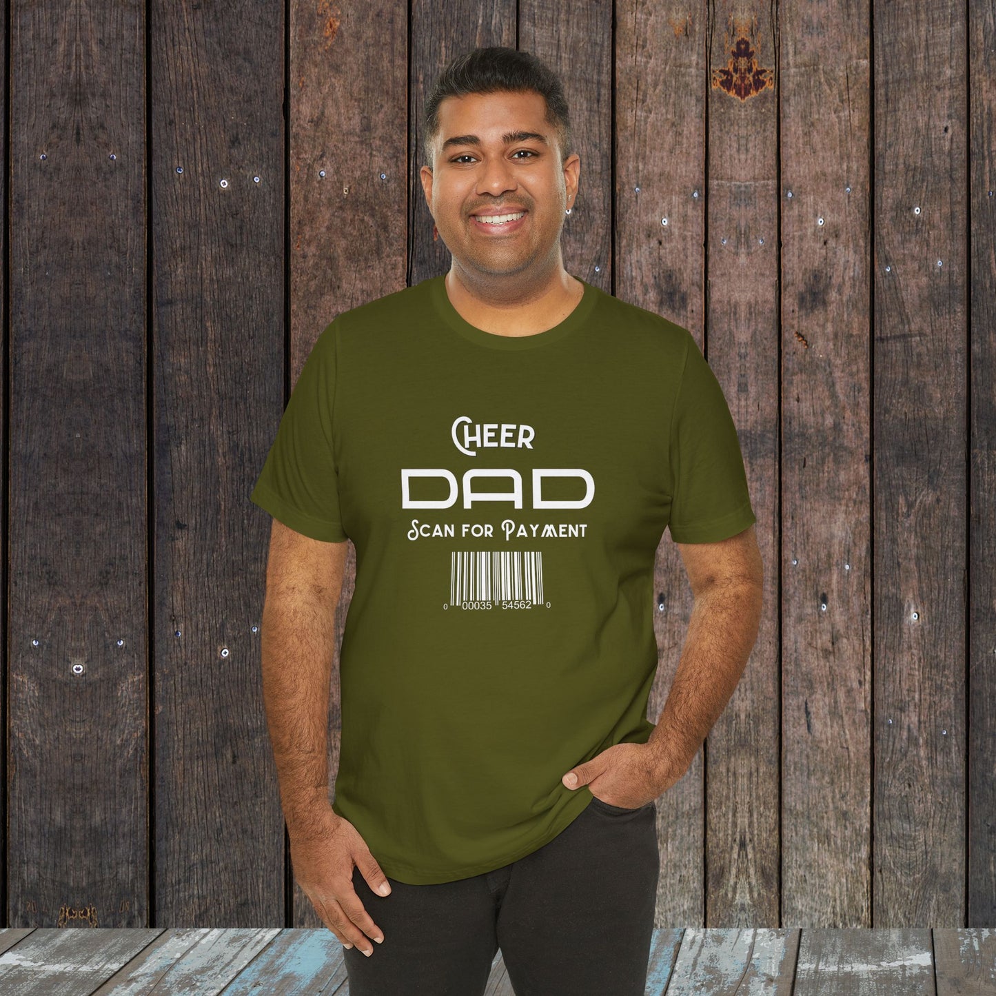 Cheer dad Scan for Payment with barcode Unisex Jersey Short Sleeve Tee