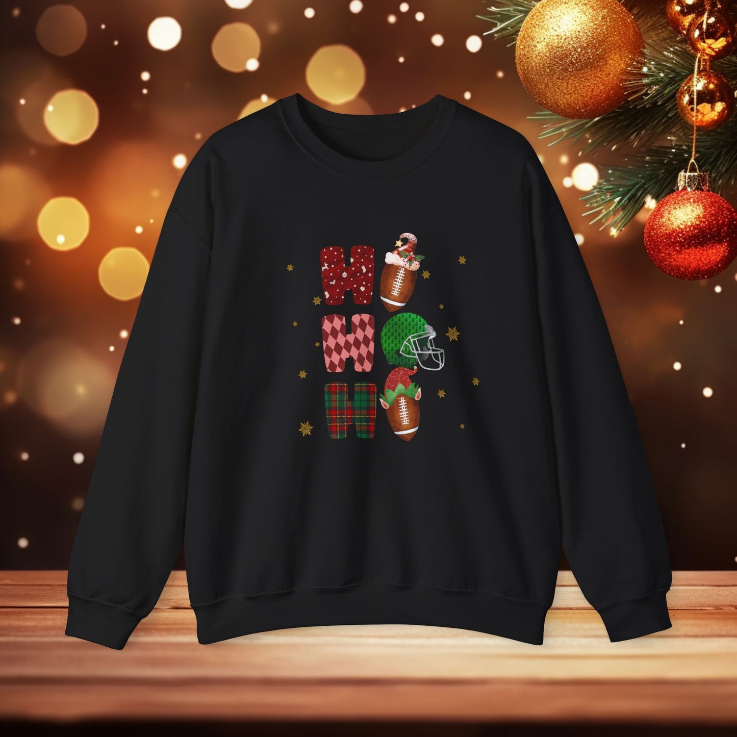 Ho Ho Ho Football Crewneck Sweatshirt, Football Lover Gift, Holiday Football Jumper, Xmas Lights Sweatshirt, Football Fan Apparel,