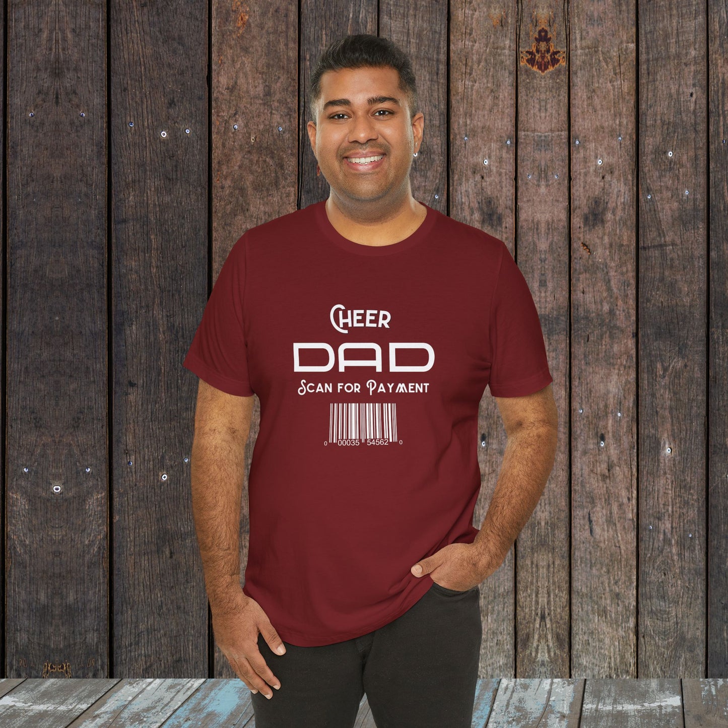 Cheer dad Scan for Payment with barcode Unisex Jersey Short Sleeve Tee