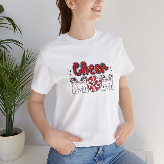 Cheer Mom Red Pom Poms Unisex Jersey Short Sleeve Tee