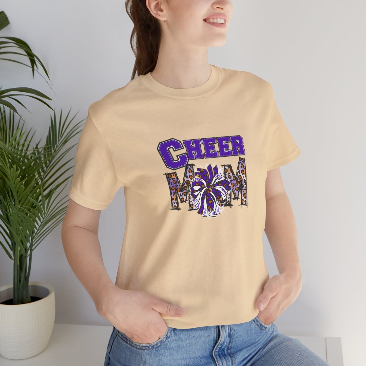 Cheer Mom Purple Pom Poms Unisex Jersey Short Sleeve Tee