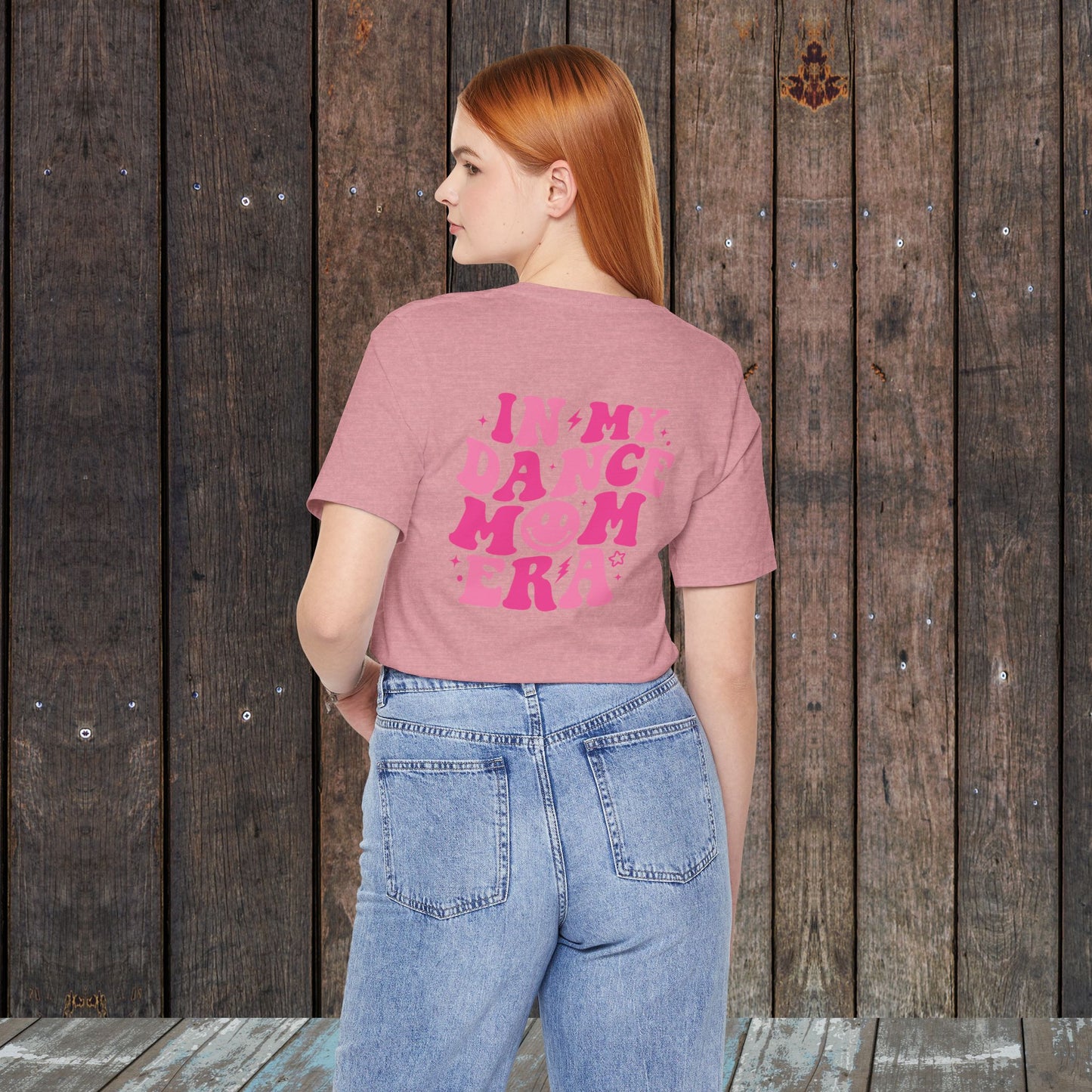 In my Dance mom era retro wavy Pink with happy face mom shirt