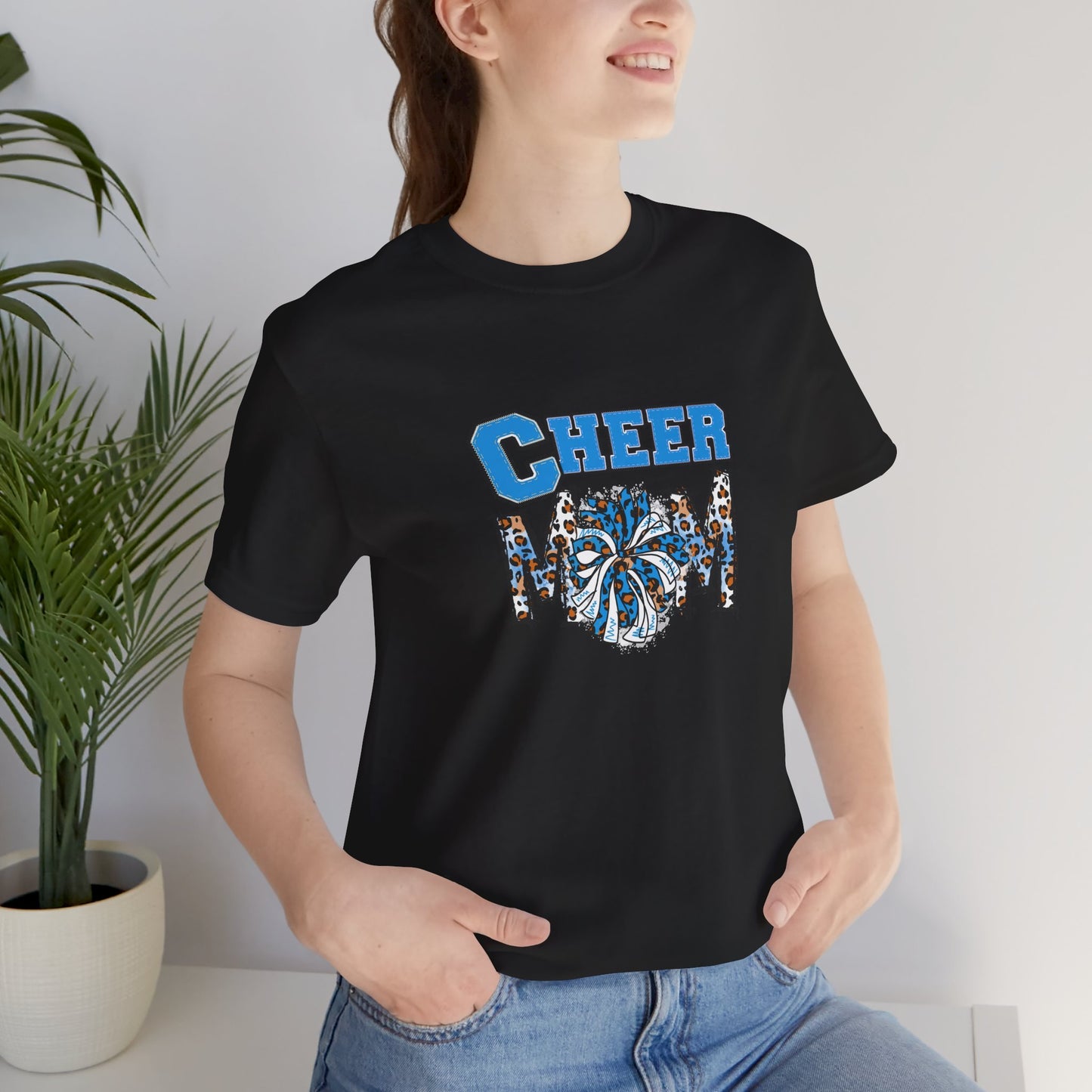 Cheer Mom Pom PomsBlue Color Unisex Jersey Short Sleeve Tee