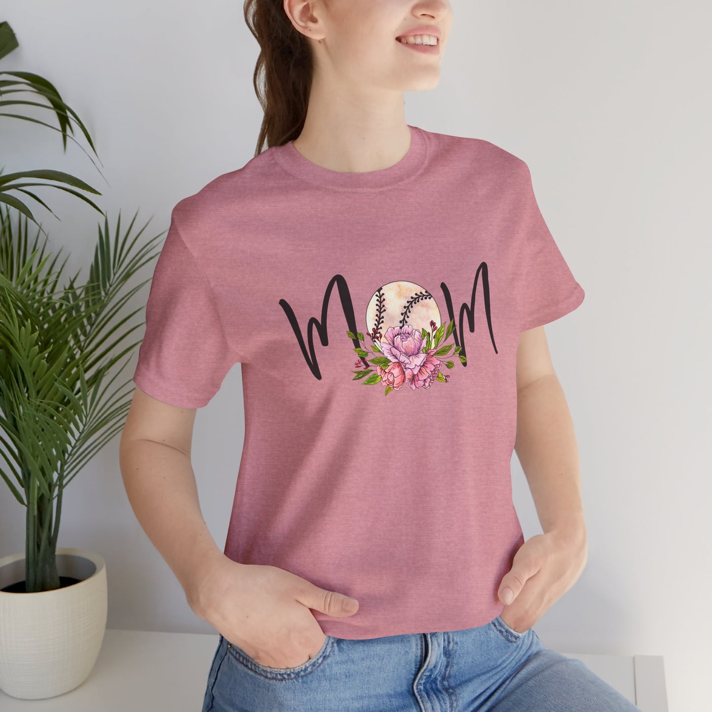 Baseball Mom with Flowers Unisex Jersey Short Sleeve Tee