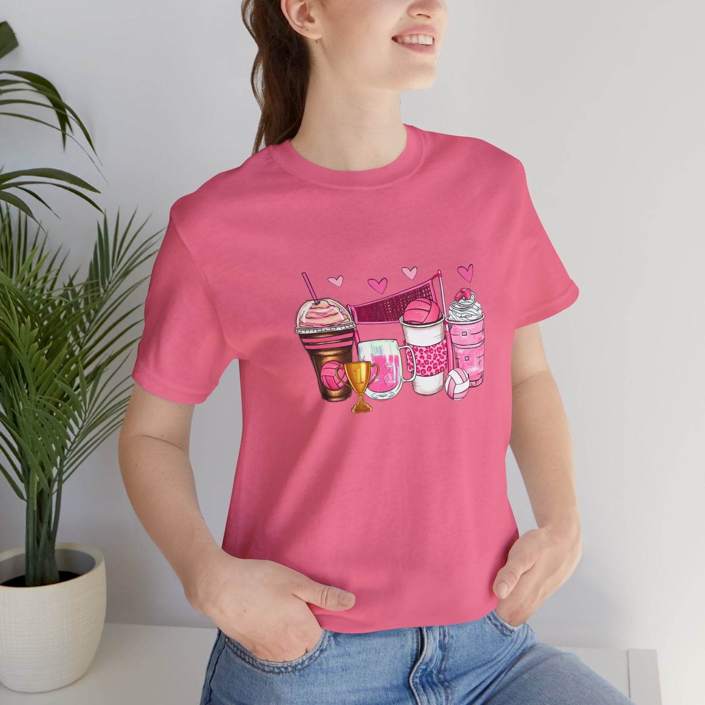 Volleyball Coffee Breast Cancer Month Womans Tshirt