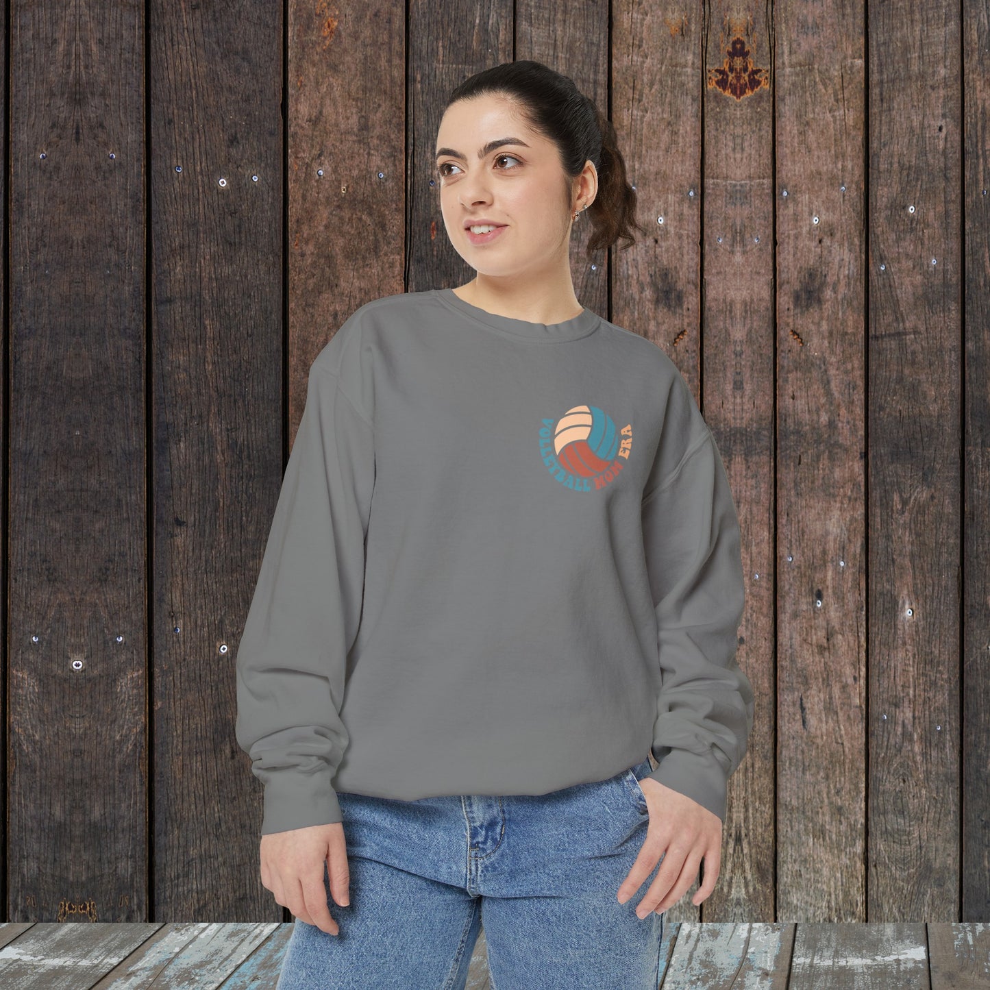 In my Volleyball Mom Era retro Wavy Multi colored Unisex Garment-Dyed Sweatshirt