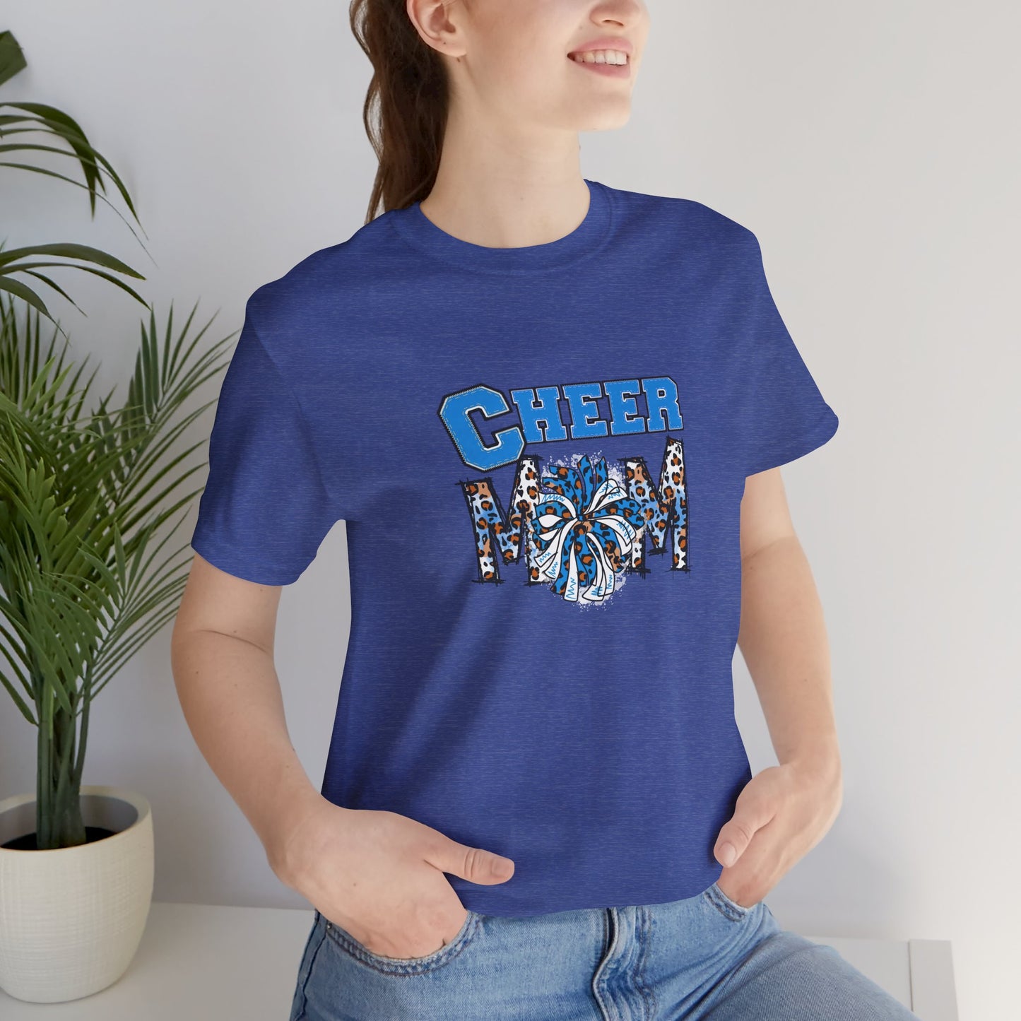 Cheer Mom Pom PomsBlue Color Unisex Jersey Short Sleeve Tee