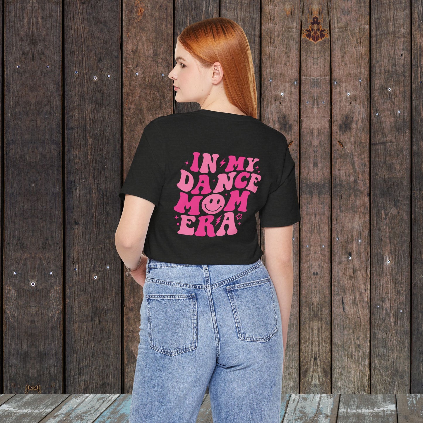 In my Dance mom era retro wavy Pink with happy face mom shirt