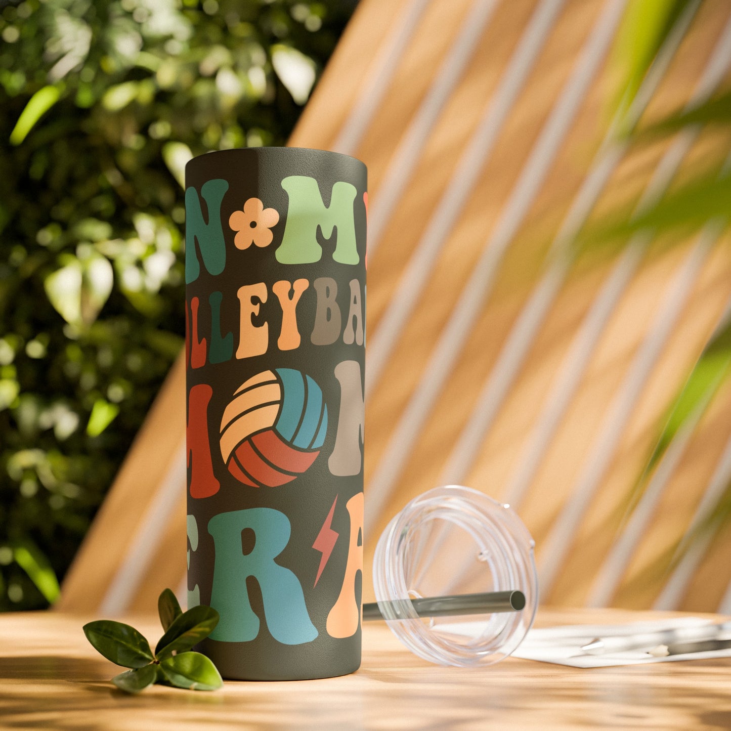 In my Volleyball Mo era wavy retro gift for Mom Simple Skinny Tumbler with Straw, 20oz