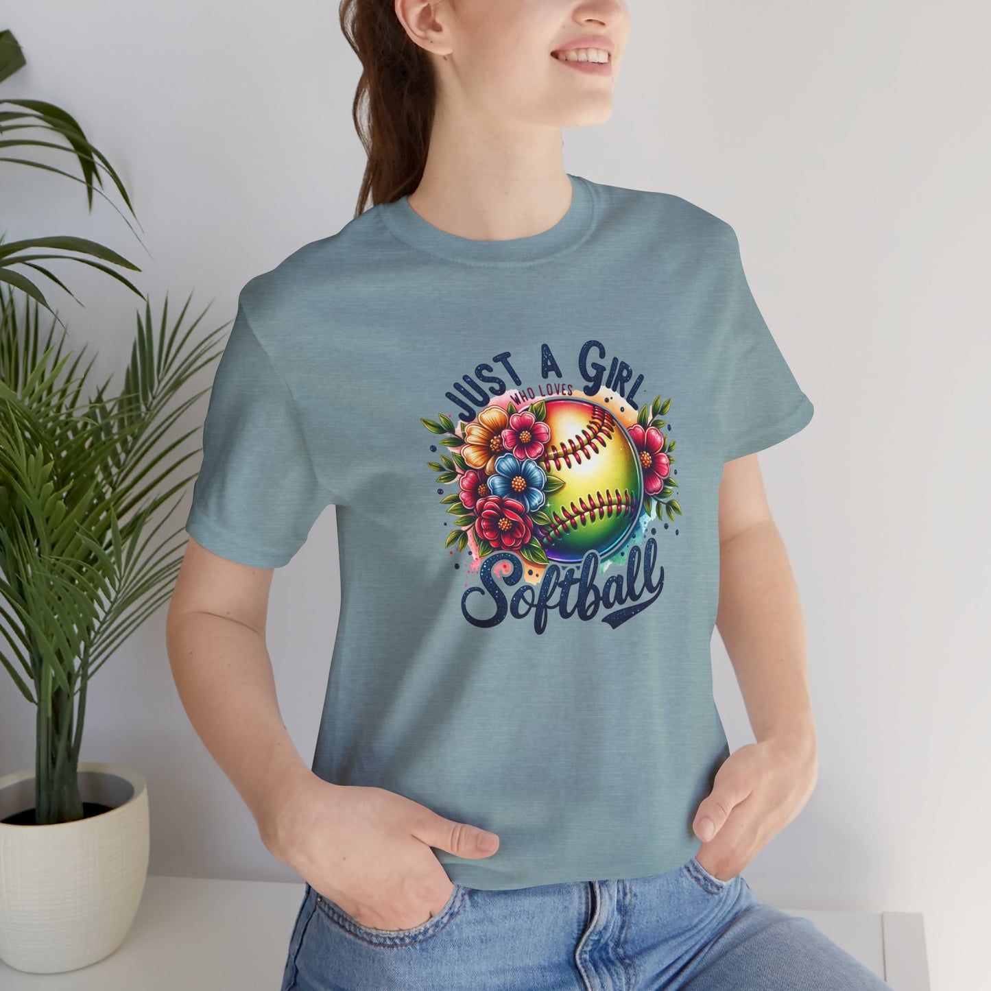 Just a girl that loves Softball floral mom shirt