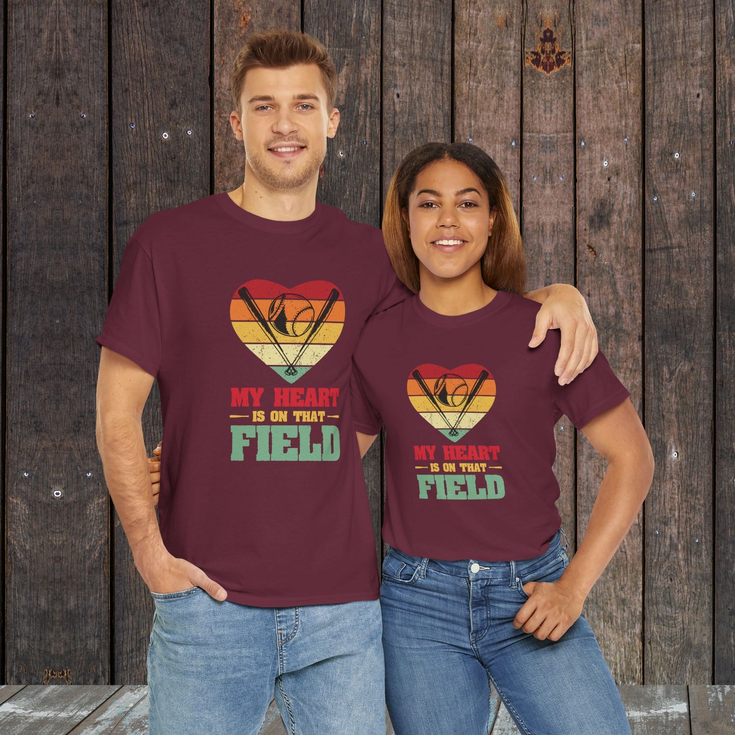 My Heart is on the field Baseball heart love Graphic Vintage T