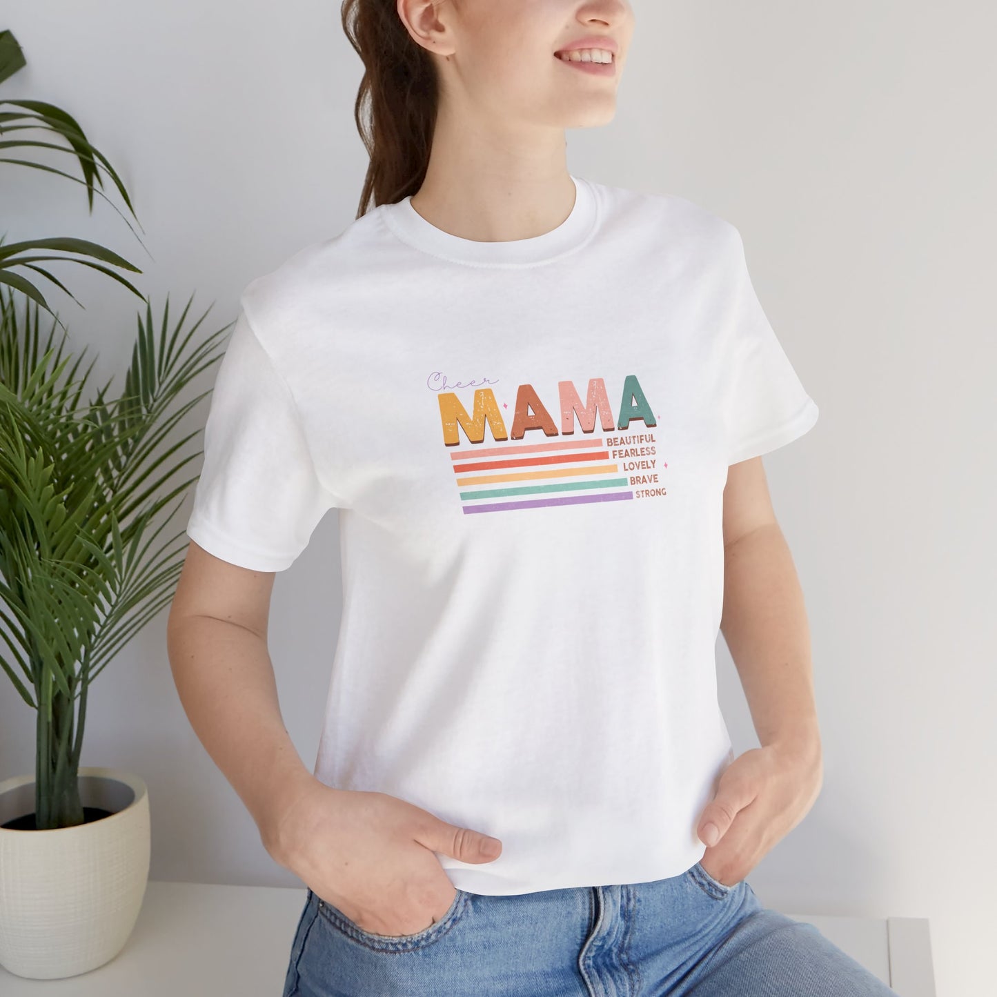 Cheer Mom Mother mama Multi Color Unisex Jersey Short Sleeve Tee