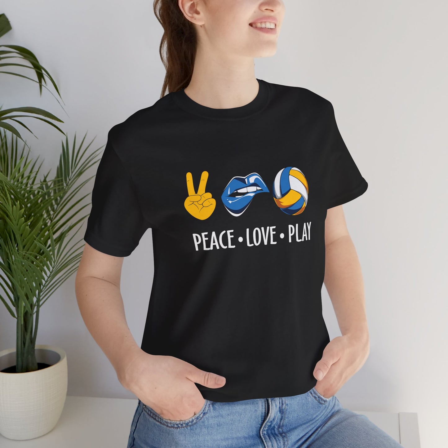 Peace Love Play Volleyball Unisex Jersey Short Sleeve Tee